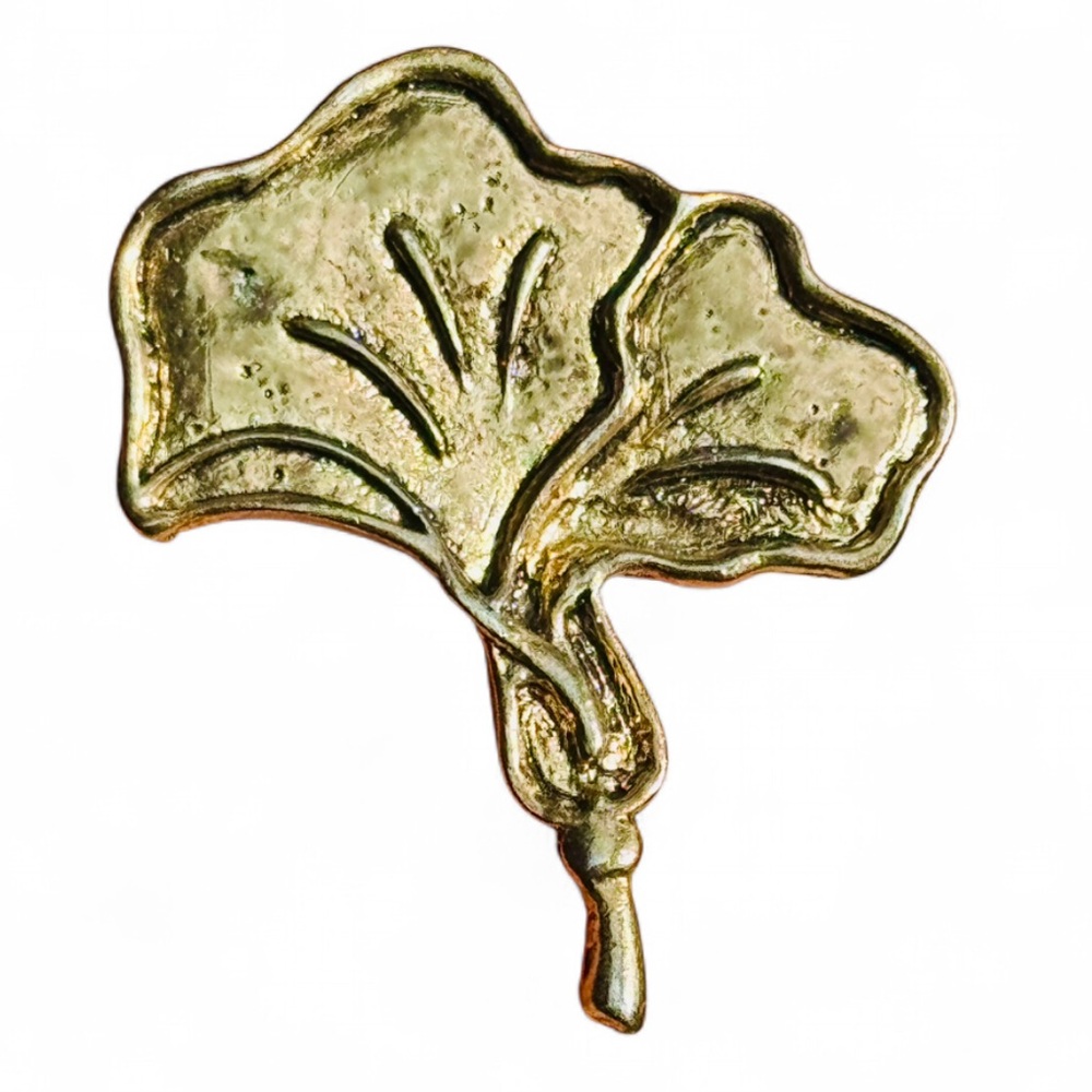 Vintage Art Deco Style Gold Tone Ginkgo Leaf Lapel Pin Brooch